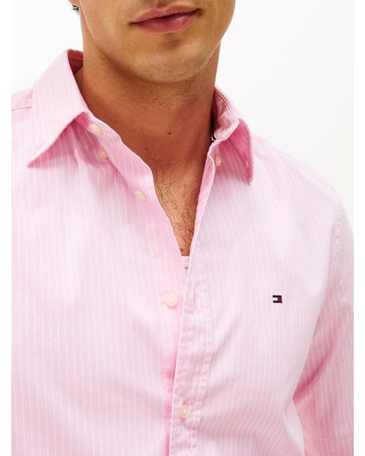 Camicia Th Flex Regular Fit Gessata di Tommy Hilfiger in Pink da Uomo