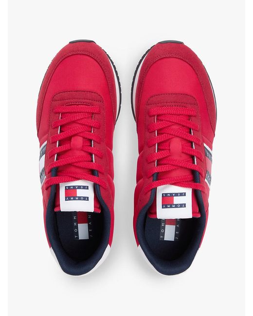 Tommy Hilfiger Red Logo Mixed Texture Trainers for men