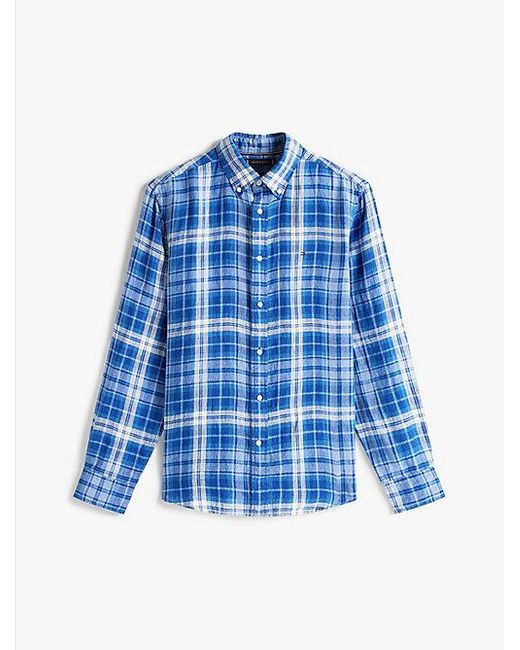 Camisa De Cuadros De Lino Con Corte Regular Tommy Hilfiger de hombre de color Blue