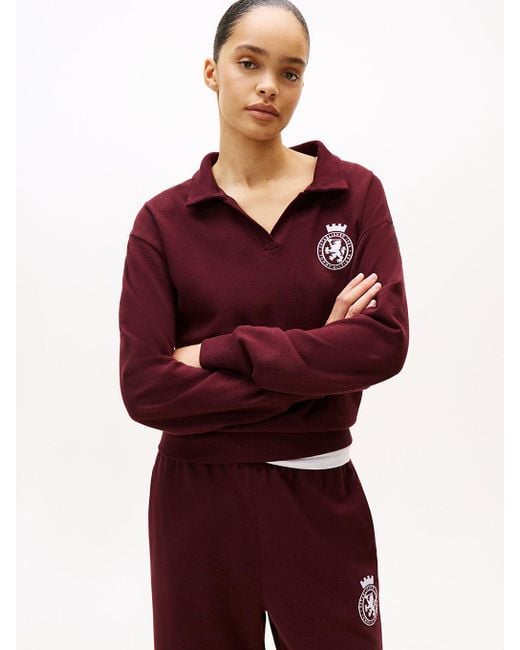 Felpa Lounge Relaxed Fit Con Stemma Th di Tommy Hilfiger in Red