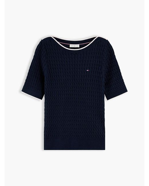 Pull Manches Courtes En Maille Torsadée Col Bateau Tommy Hilfiger en coloris Blue