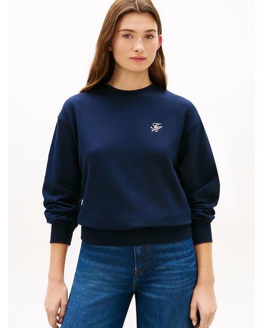 Tommy Hilfiger Blue Logo Embroidery Crew Neck Sweatshirt