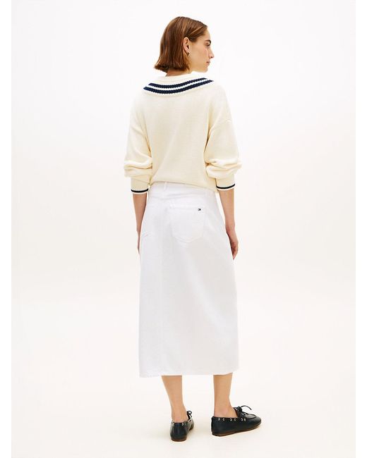 Tommy Hilfiger White Tone Button Denim Midi Skirt