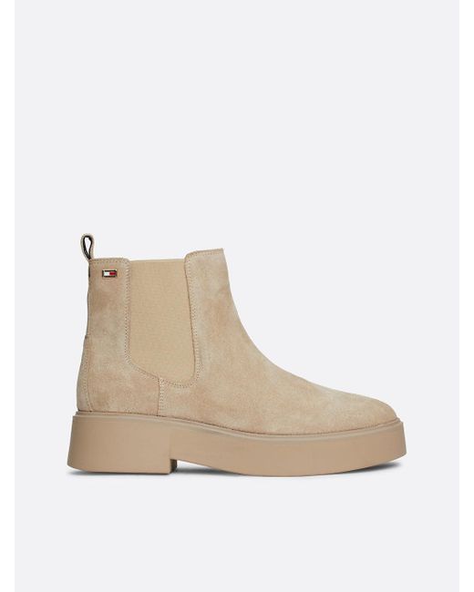 Tommy Hilfiger Natural Suede Tonal Chunky Chelsea Boots