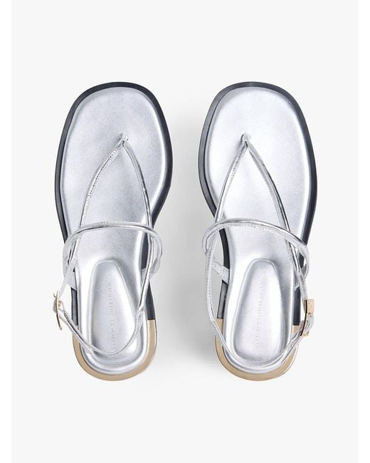 Tommy Hilfiger White Metallic Leather Toe Post Flat Sandals