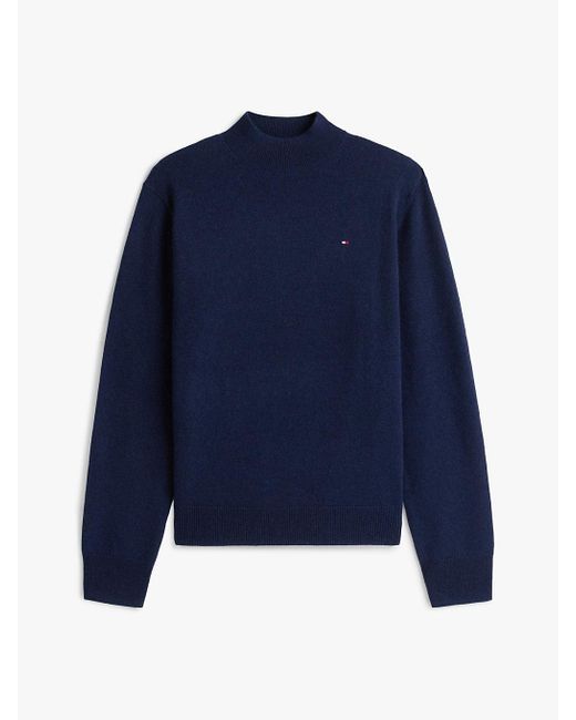 Pullover A Lupetto Con Cashmere di Tommy Hilfiger in Blue