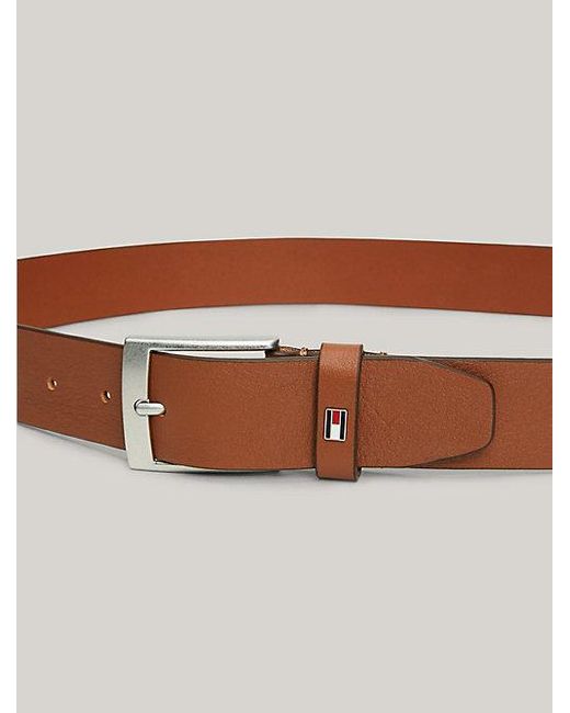 Cinturón de piel lisa con logo esmaltado Tommy Hilfiger de hombre de color Brown