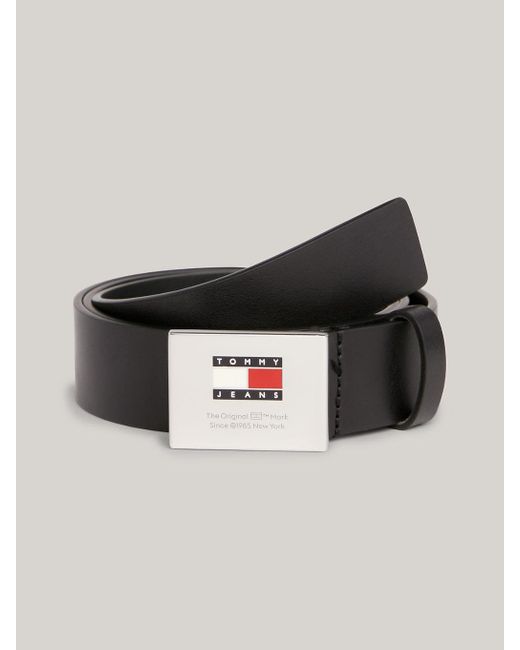 Tommy Hilfiger Black Logo Buckle Leather Belt for men