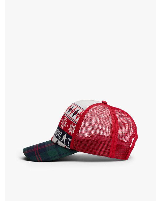 Tommy Hilfiger Red Tommy Girl Fair Isle Flannel Trucker Cap