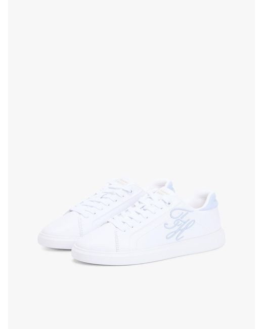 Tommy Hilfiger White Hilfiger Icon Leather Logo Embroidery Court Trainers