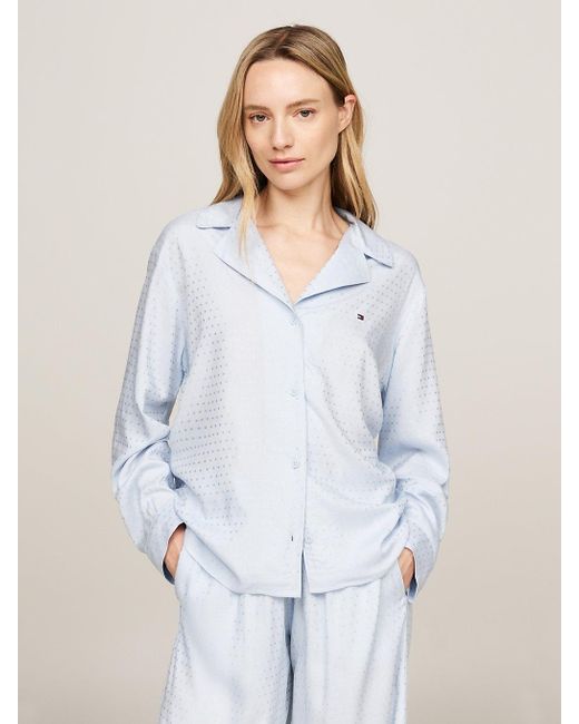 Chemise de pyjama jacquard à logo ton sur ton Tommy Hilfiger en coloris White