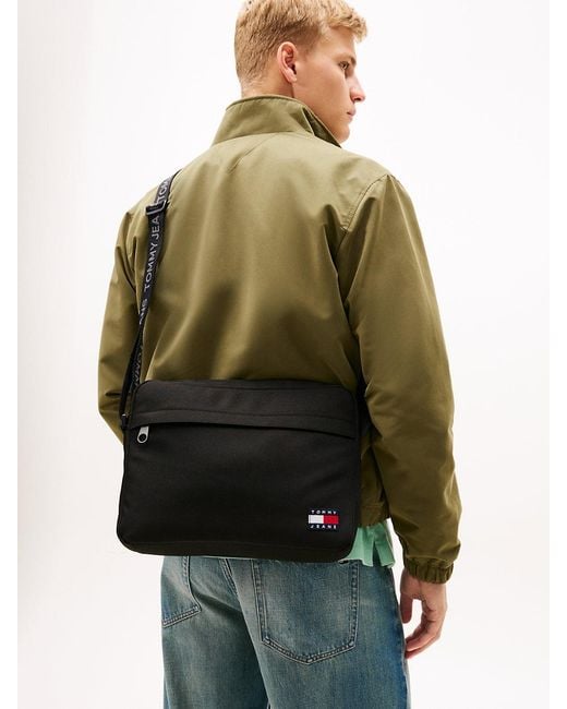 Tommy Hilfiger Black Essential Repeat Logo Strap Laptop Bag for men