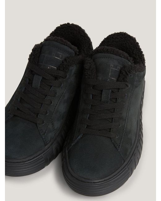 Tommy Hilfiger Black Leather Warm Lined Embossed Trainers