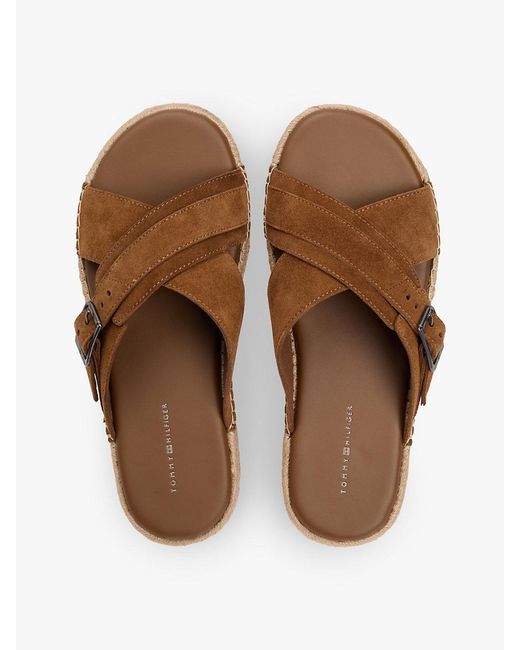 Tommy Hilfiger Brown Suede Buckle Flexible Sandals for men