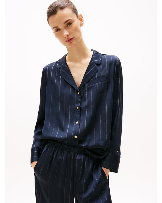 Camicia Relaxed Fit A Righe Metallizzate di Tommy Hilfiger in Blue