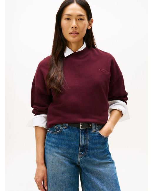 Felpa Relaxed Fit Con Logo Ricamato di Tommy Hilfiger in Red