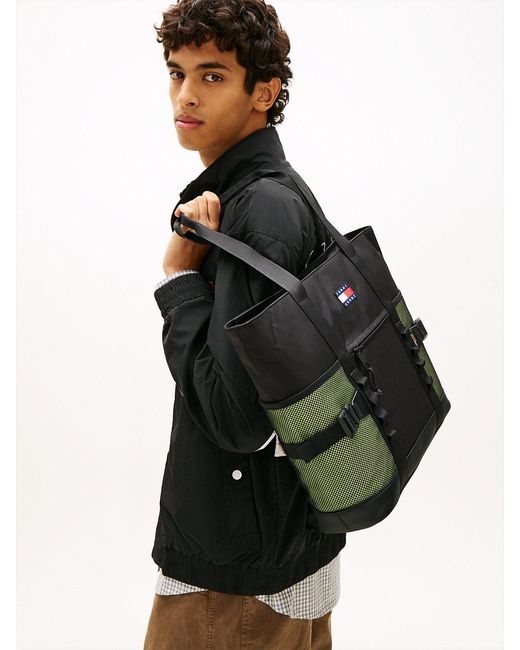 Tommy Hilfiger Black Logo Ripstop Outdoor Tote Bag for men