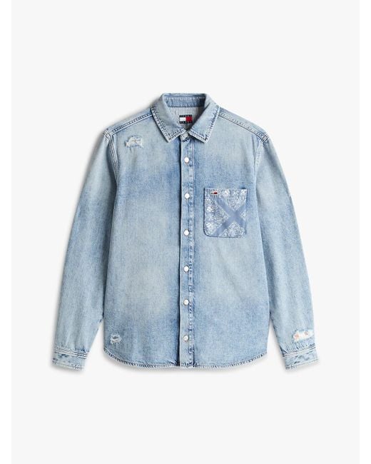 Tommy Hilfiger Blue Regular Fit Distressed Denim Shirt for men