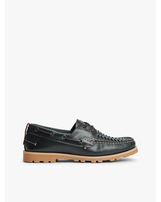 Tommy Hilfiger Multicolor Leather Braided Boat Shoes for men