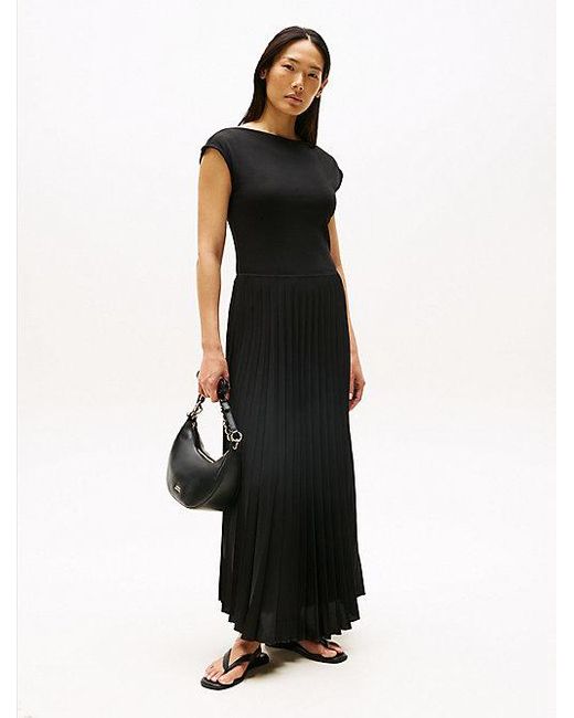 Tommy Hilfiger Maxi Fit And Flare Jurk Met Plooien in het Black