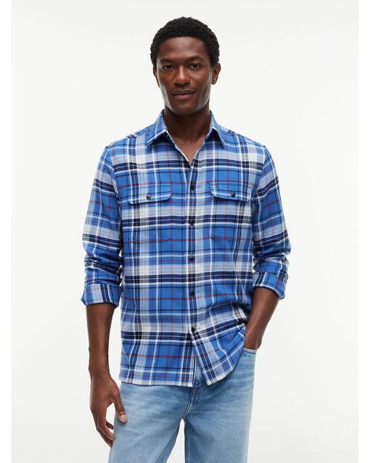 Tommy Hilfiger Blue Relaxed Fit Brushed Check Shirt for men