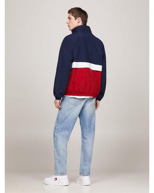 Tommy Hilfiger Blue Essential Colour-blocked Relaxed Bomber Jacket for men