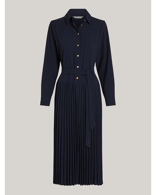 Tommy Hilfiger Blue Relaxed Pleated Midi Shirt Dress