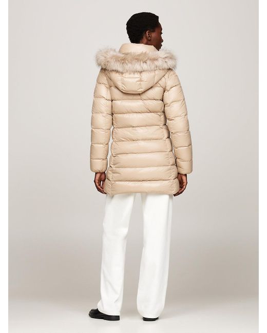 Tommy Hilfiger Natural Down-filled Glossy Hooded Puffer Coat