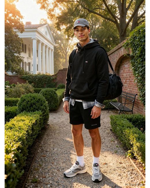 Tommy Hilfiger Black Flag Embroidery Fleece Drawstring Hoody for men
