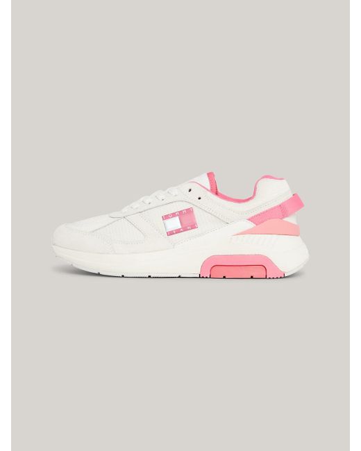 Tommy Hilfiger Pink Leather Contrast Fine-cleat Runner Trainers