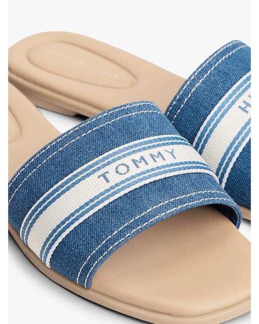 Tommy Hilfiger Blue Canvas Webbing Strap Mules