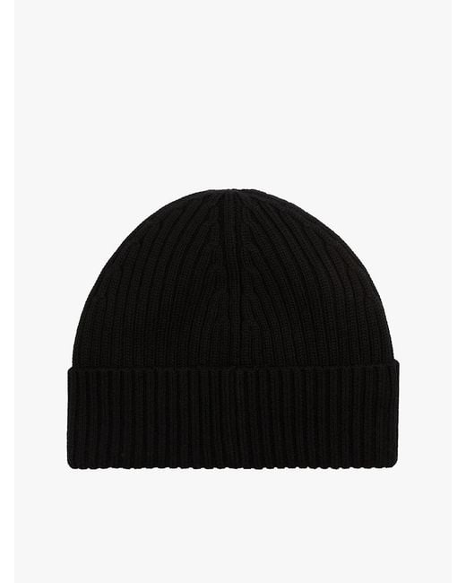 Tommy Hilfiger Black Hilfiger Flag Pure Wool Beanie for men