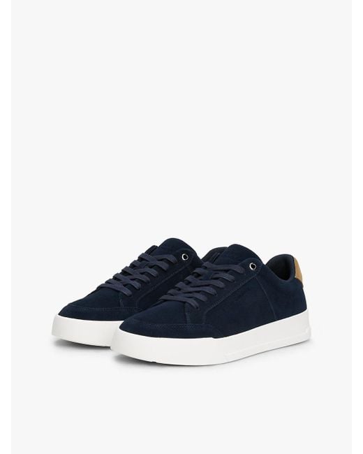 Tommy Hilfiger White Suede Chunky Sole Court Trainers for men