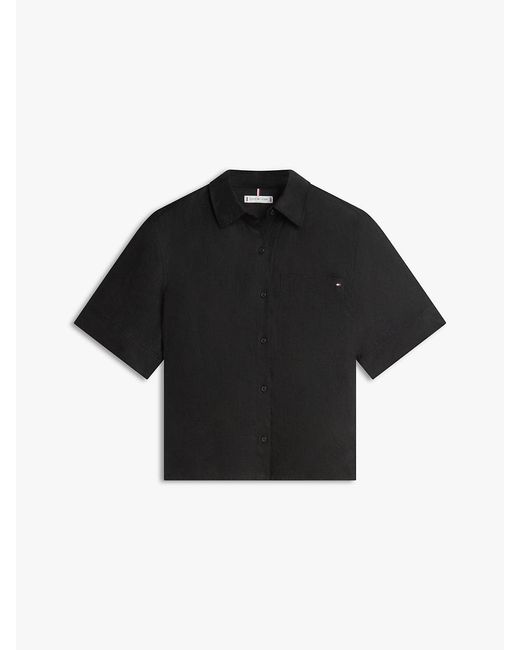 Tommy Hilfiger Black Relaxed Fit Pure Linen Short Sleeve Shirt