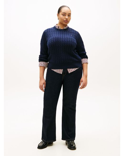 Tommy Hilfiger Blue Curve Cable Knit Crew Neck Jumper