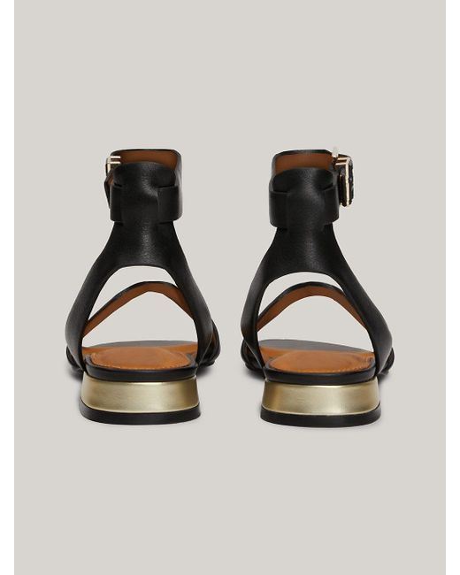 Tommy Hilfiger Metallic Th Monogram Leather Flat Sandals