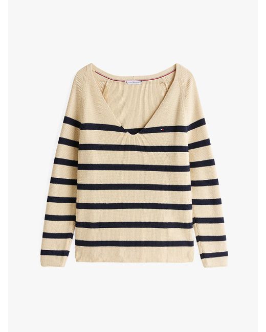 Pull En Maille Torsadée À Col En V Tommy Hilfiger en coloris Multicolor