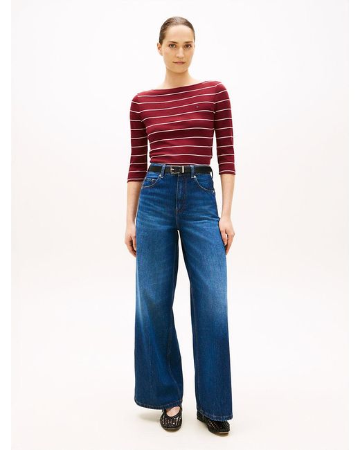 Tommy Hilfiger Red Slim Three-quarter Sleeve Boat Neck T-shirt