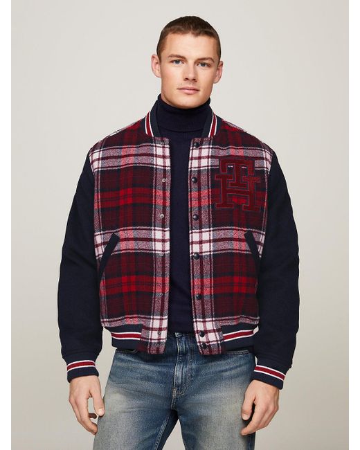 Tommy Hilfiger Red Varsity Th Monogram Tartan Bomber Jacket for men