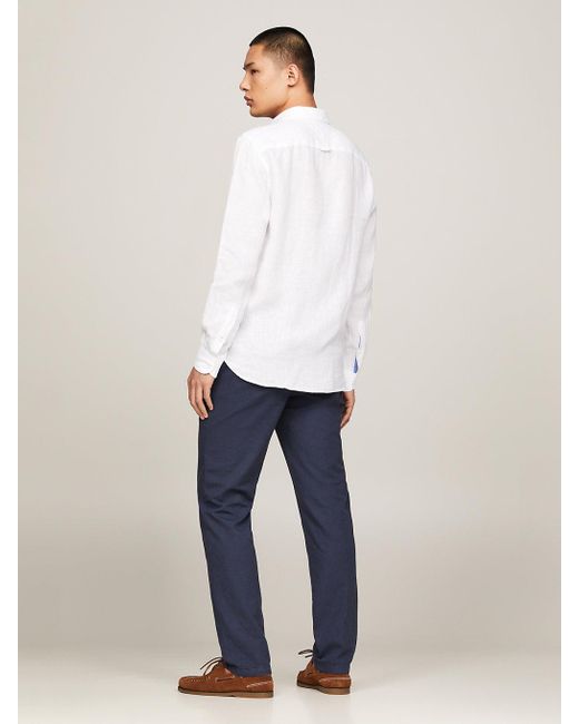 Tommy Hilfiger White Pigment Dyed Linen Regular Fit Shirt for men