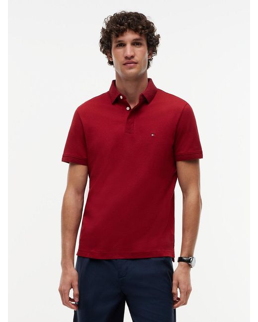 Tommy Hilfiger Red Regular Pique Jacquard Collar Polo Shirt for men