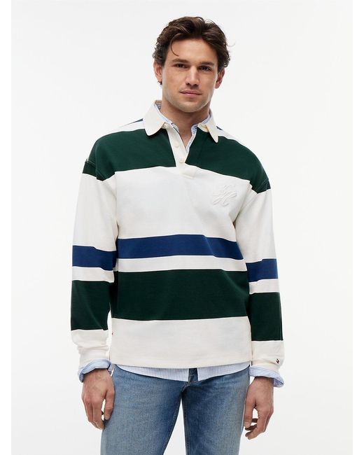 Tommy Hilfiger Green Stripe Relaxed Rugby Shirt for men