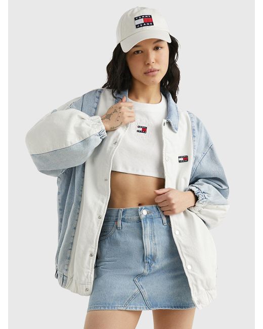 Tommy Hilfiger White College Oversized Two-tone Recycled Denim Jacket