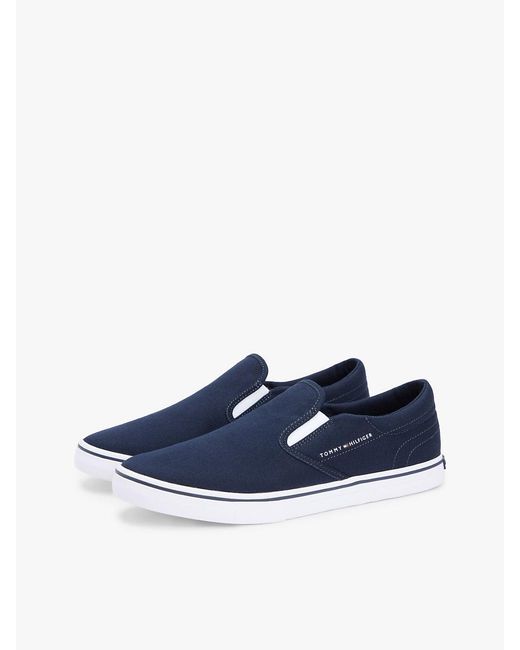 Tommy Hilfiger Blue Canvas Slip-On Trainers for men