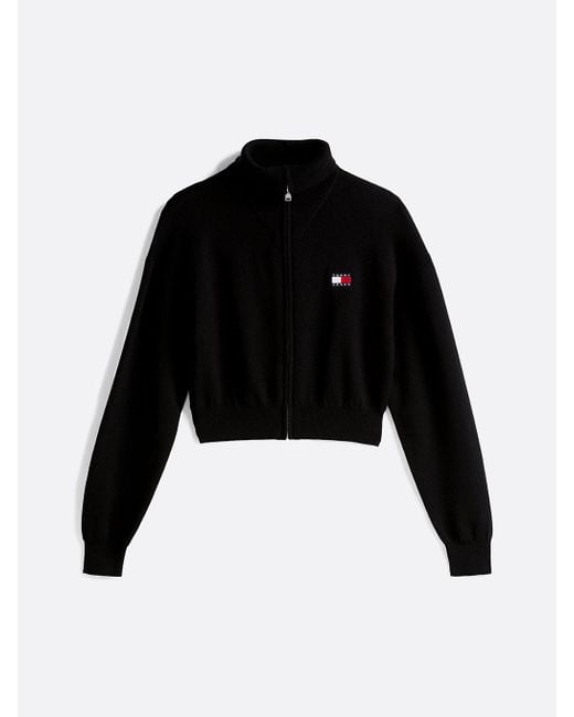 Cardigan Relaxed Fit Con Zip E Logo di Tommy Hilfiger in Black