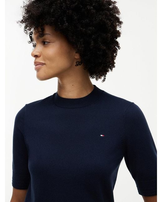 Tommy Hilfiger Blue Fine Knit Jersey Short Sleeve Jumper