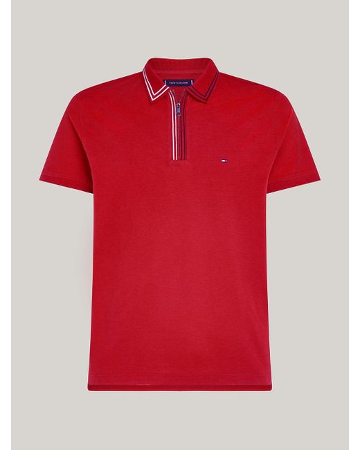 Tommy Hilfiger Red Zip Placket Tipped Regular Fit Polo for men