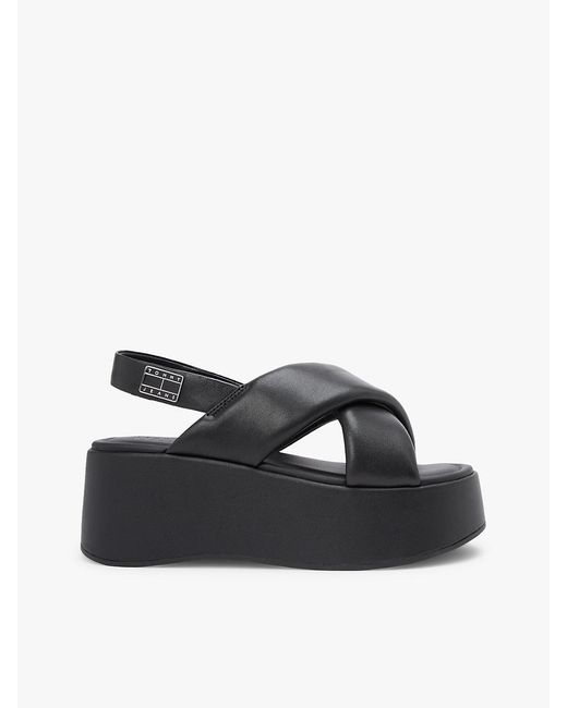 Tommy Hilfiger Black Padded Strap Wedge Sandals