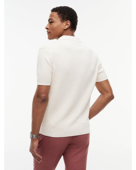 Tommy Hilfiger White Regular Fit Textured Knit Zip Polo Shirt for men