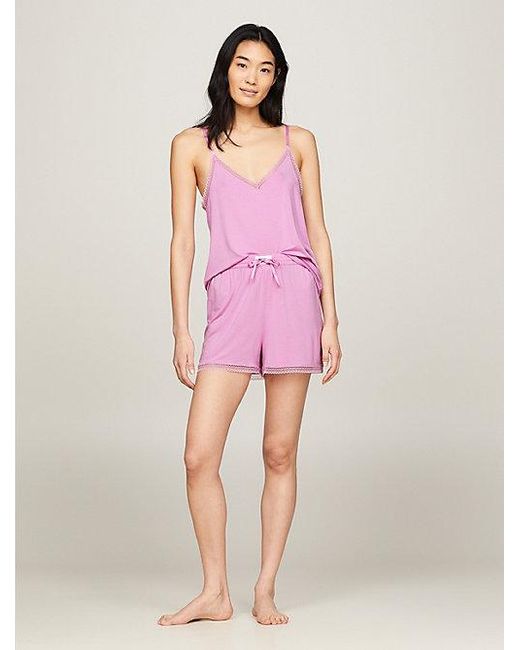 Shorts de pijama con logo y ribetes de encaje Tommy Hilfiger de color Pink